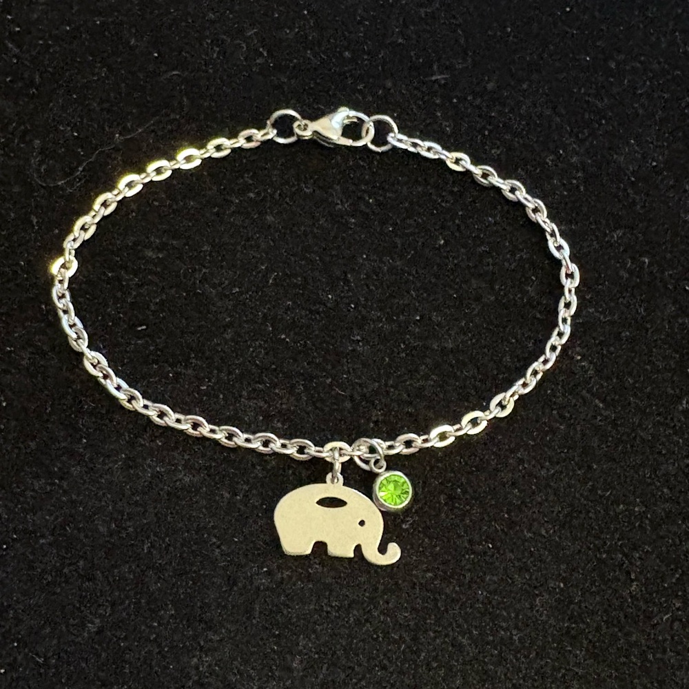 Silver Elephant Charm Bracelet or Anklet with birthstone charm